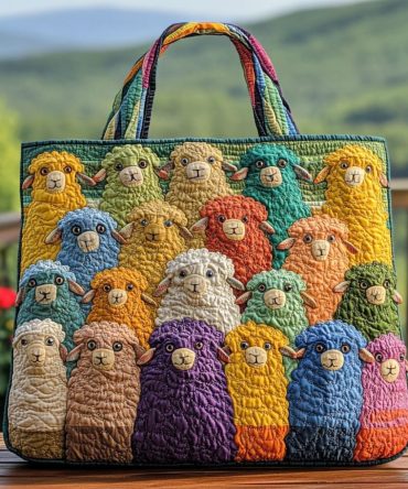 Green Sheep Quilted Tote Bag