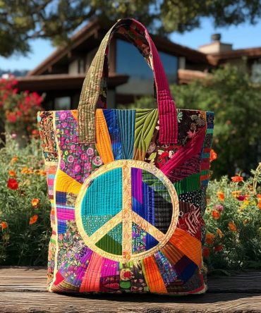 Groovy Peace Quilted Tote Bag