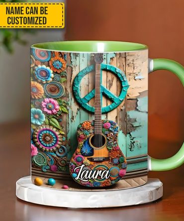 Guitar & Hippie Accent Mug - Personalized Accent Mug