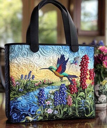Happy Hummer Meadow Quilted Tote Bag