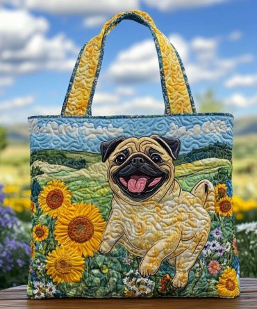Happy Pug Quilted Tote Bag