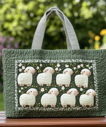 Happy Sheep Quilted Tote Bag