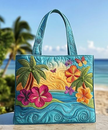 Hibiscus Bay Quilted Tote Bag