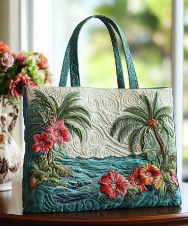 Hibiscus Breeze Quilted Tote Bag
