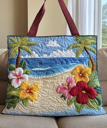 Hibiscus Coast Quilted Tote Bag