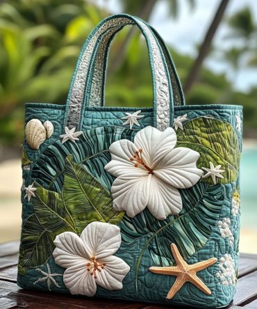 Hibiscus Kiss Quilted Tote Bag