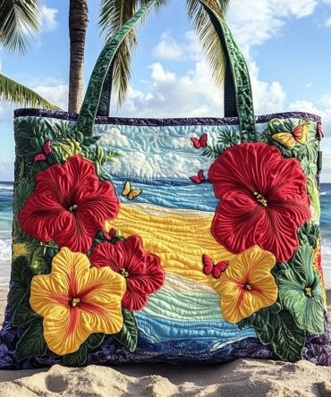 Hibiscus Vibe Quilted Tote Bag
