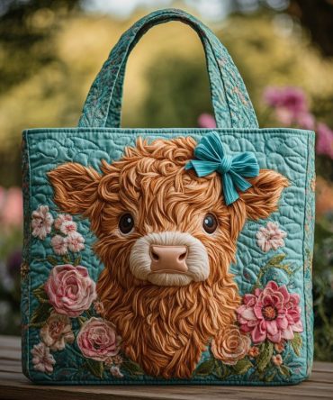 Highland Cow Garden Quilted Tote Bag