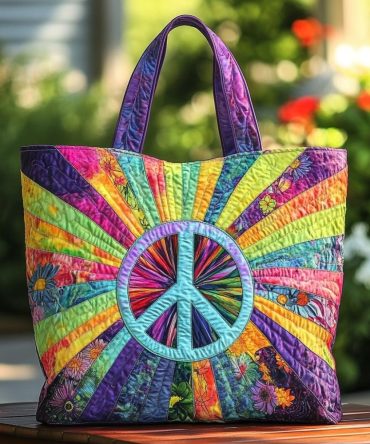 Hippie Bloom Quilted Tote Bag