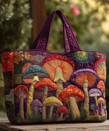 Hippie Mushroom Dreams Quilted Tote Bag