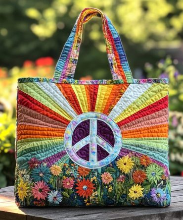 Hippie Vibes Quilted Tote Bag