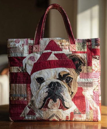Holiday Bulldog Quilted Tote Bag