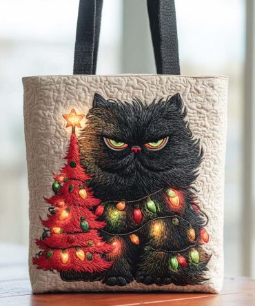 Holiday Cat Quilted Tote Bag