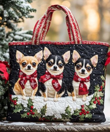 Holiday Chihuahua Quilted Tote Bag