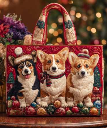 Holiday Corgis Quilted Tote Bag