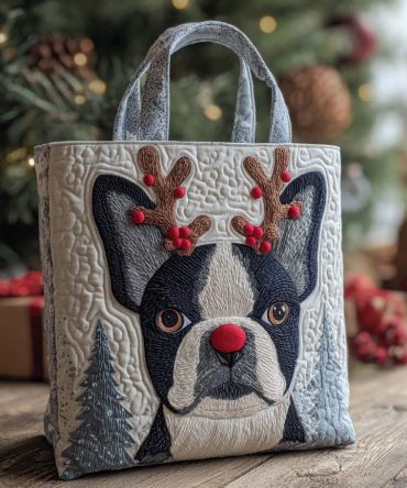 Holiday Reindeer Boston Quilted Tote Bag