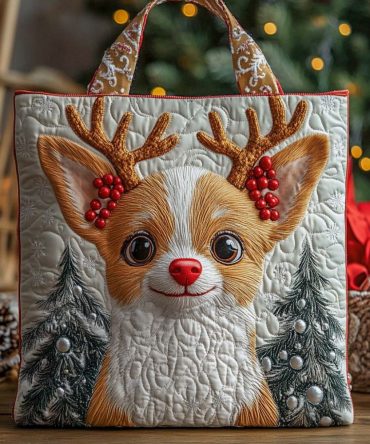 Holiday Reindeer Chihuahua Quilted Tote Bag