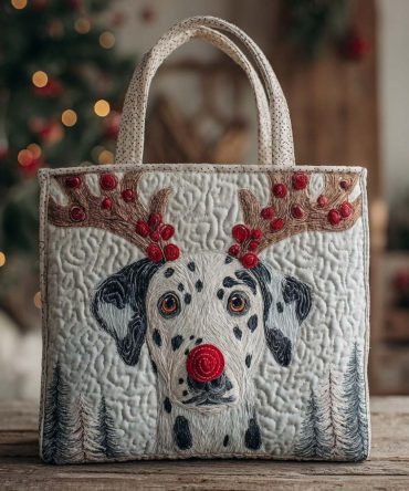 Holiday Reindeer Dalmatian Quilted Tote Bag
