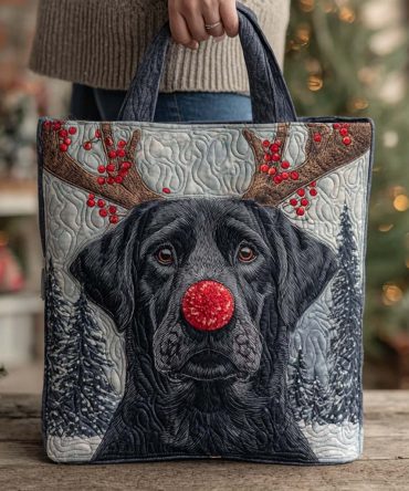 Holiday Reindeer Lab Quilted Tote Bag