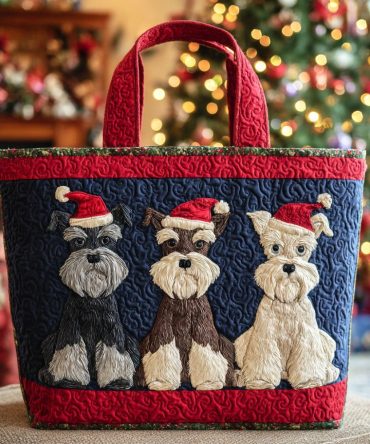Holiday Schnauzer Quilted Tote Bag