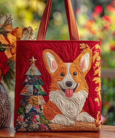 Holly Jolly Corgi Quilted Tote Bag