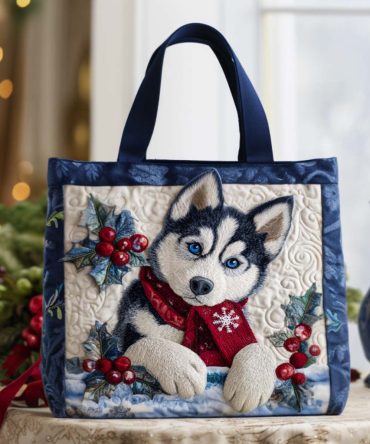 Holly Pup Quilted Tote Bag