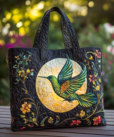 Hummingbird Bloom Quilted Tote Bag