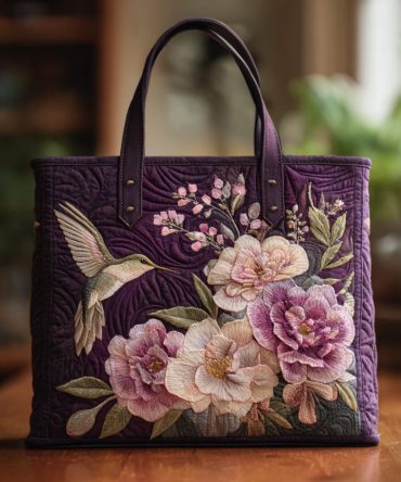 Hummingbird Bloom Quilted Tote Bag