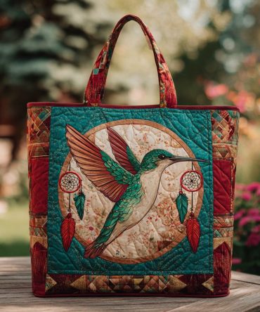 Hummingbird Dawn Quilted Tote Bag