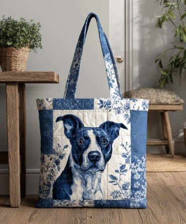 Indigo Pitbull Glow Quilted Tote Bag