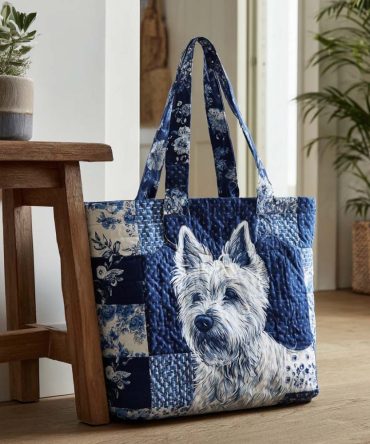 Indigo Terrier Shine Quilted Tote Bag