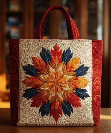Jeweled Snowflake Mandala Quilted Tote Bag