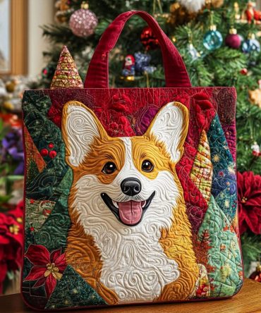 Jingle Paw Corgi Quilted Tote Bag