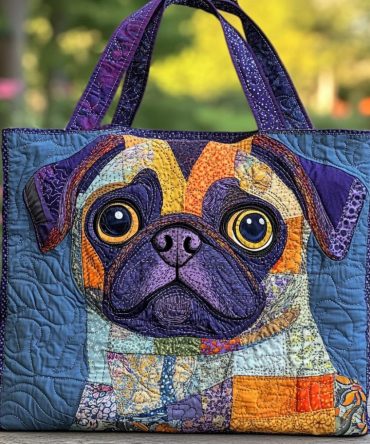 Joyful Pug Quilted Tote Bag