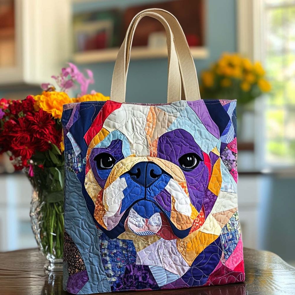 Joyful Pup Colors Quilted Tote Bag