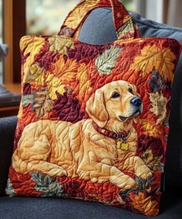 Leafy Lounge Pup Quilted Tote Bag
