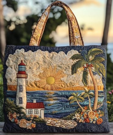 Lighthouse Glow Quilted Tote Bag