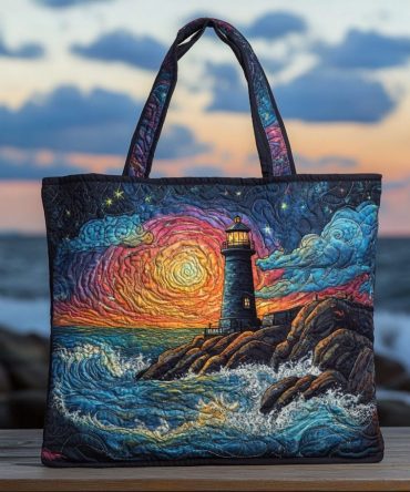 Lighthouse Haven Quilted Tote Bag