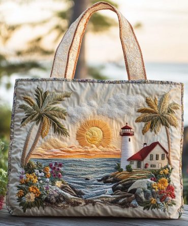 Lighthouse Horizon Quilted Tote Bag