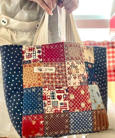 Love Patchwork Quilted Tote Bag