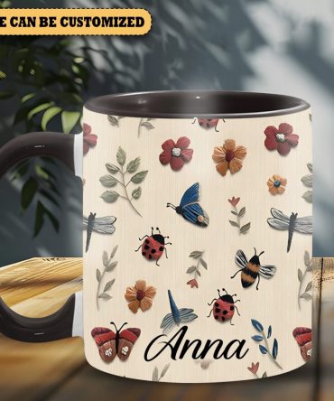 Bee Butterflies Flower - Personalized Accent Mug