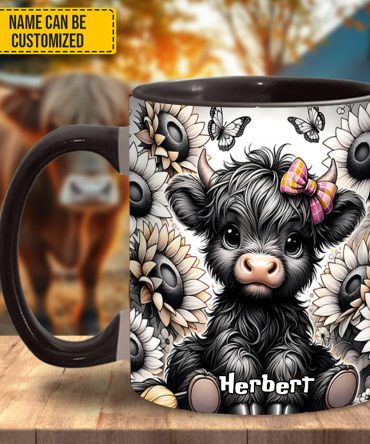 Sunflower Highland Cow- Personalized Accent Mug