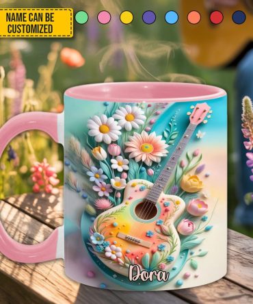 Guitar Floral - Personalized Guitar Accent Mug