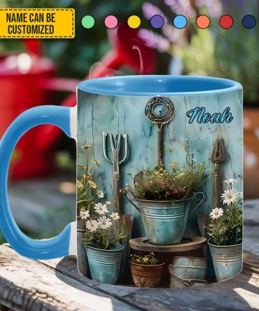Gardening Tool & Floral  - Personalized Gardening Accent Mug
