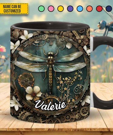 Vintage Dragonfly Floral - Personalized Dragonfly Accent Mug