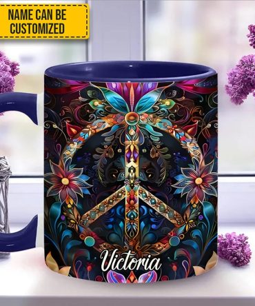 Peace & Love Symbol – Personalized Hippie Accent Mug