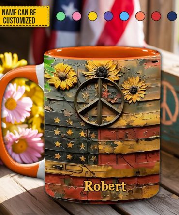 Sunflower Usa Flag  - Personalized Accent Mug