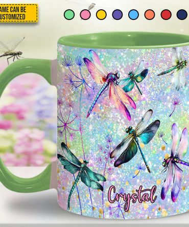 Colorful Dragonflies - Personalized Dragonfly Accent Mug