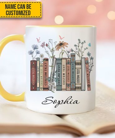 Floral Bookshelf - Personalized Book Lover Accent Mug