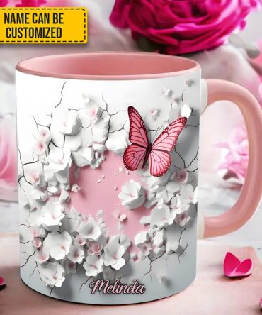 Butterfly With Flowers In Wrap Hole - Personalized Butterfly Accent Mug